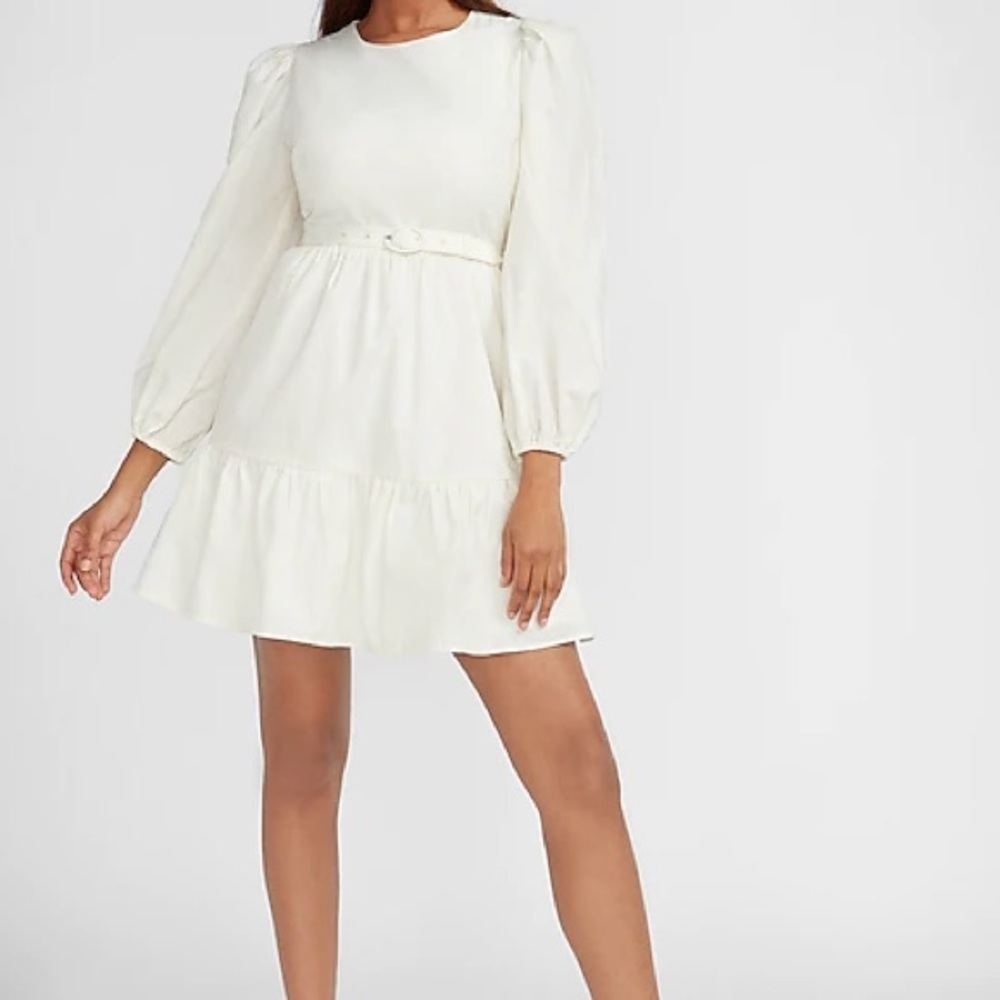 EXPRESS belted puff sleeve dress